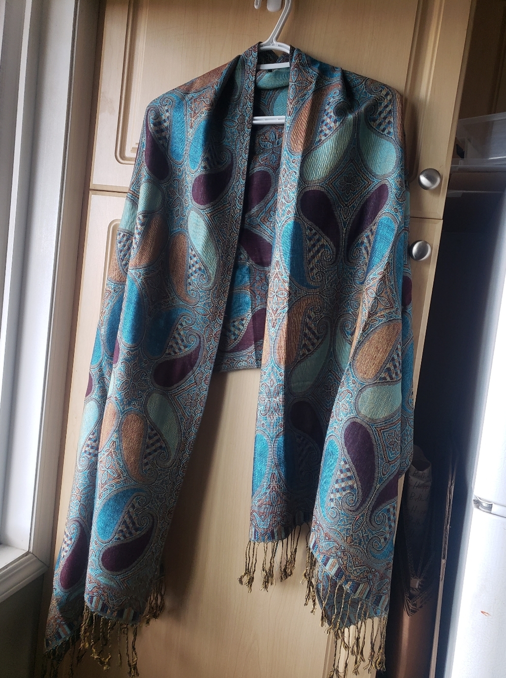 100% Pashmina Teal and Brown Paisley Pashmina Scarf